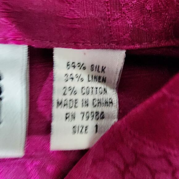 Chicos Design Vintage Women Shirt Silk Linen Blend Size 1 M Button Abstract Pink - Picture 9 of 10